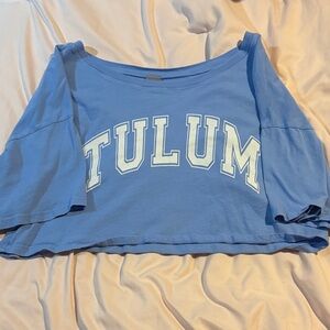 Casual Blue Off-Shoulder Crop Top